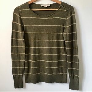 Anne Taylor LOFT Green & Gold Striped Sweater, Size M